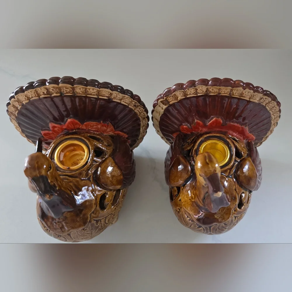 Rare Vintage Ceramic Turkey Candlestick Holders 5 In Set Of Two‎